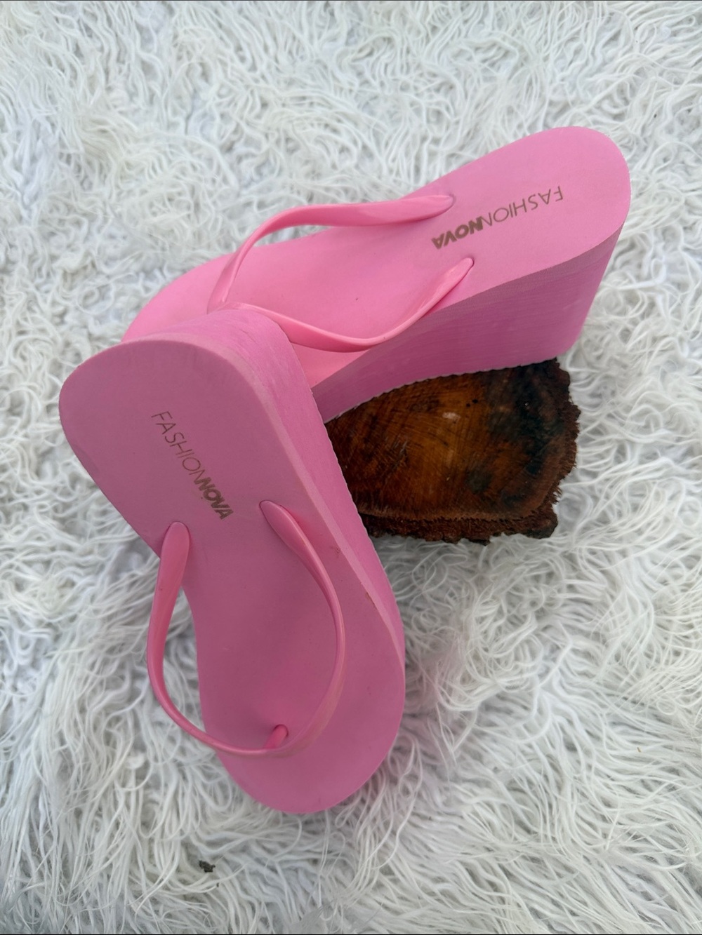 Fashion Nova Hot Pink Platform Wedge Flip Flops